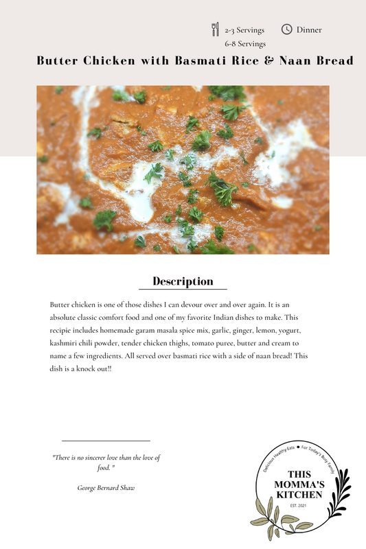 Butter Chicken with Basmati Rice and Naan Bread