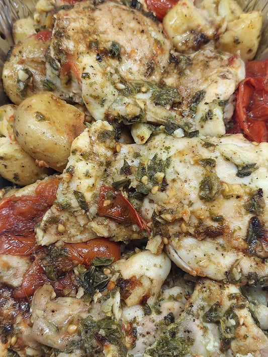 Oregano Chicken, Potato, Tomato Bake