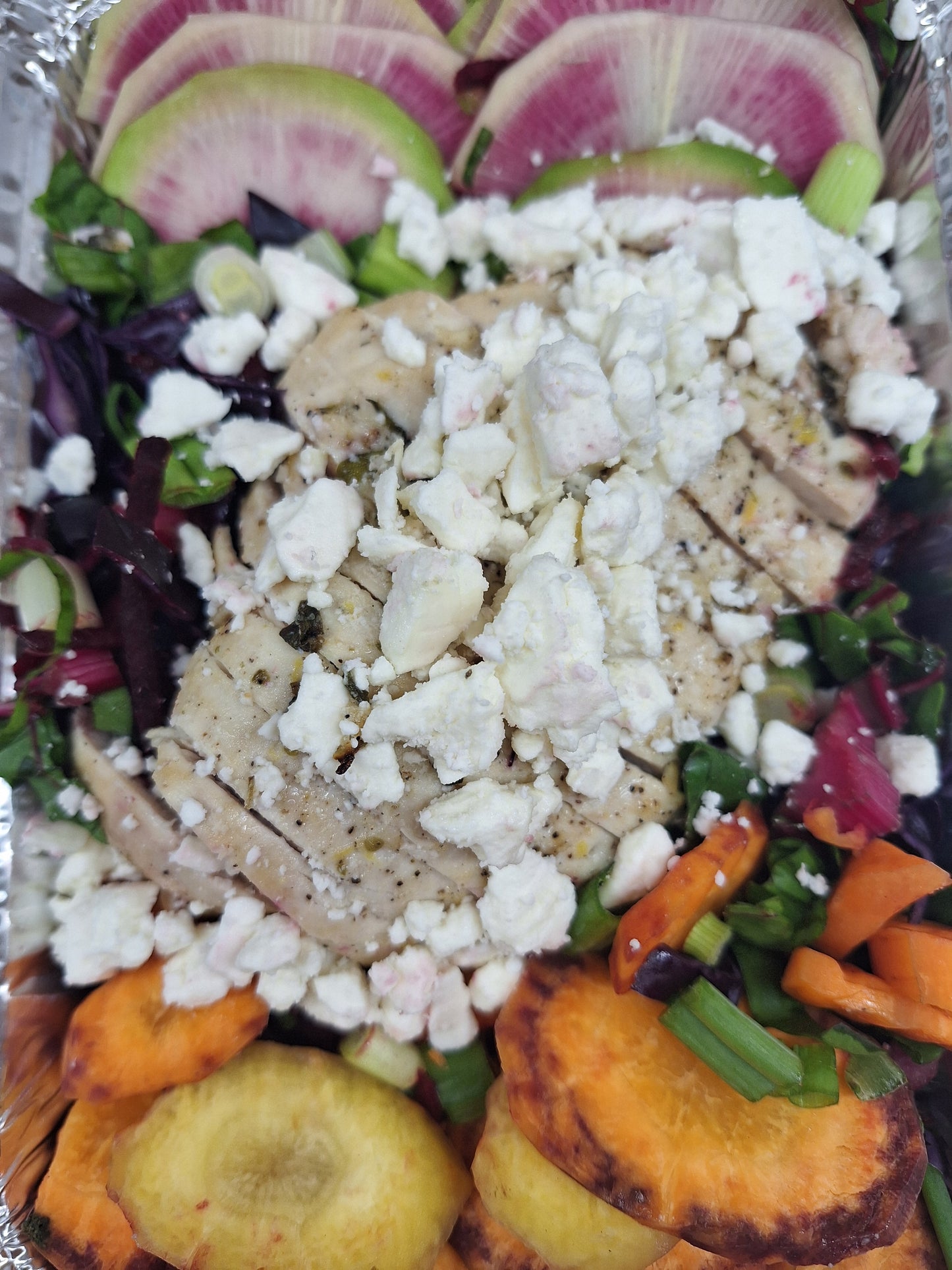 Rainbow Salad, Crumbled Feta, Herbed Chicken