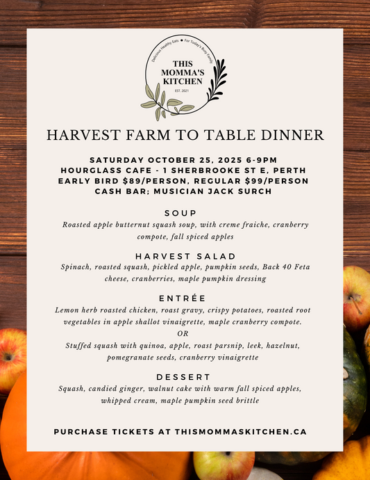 Farm to Table Pop-Up Dinner Saturday October 25, 2025 6-9pm @ Hourglass Cafe in Perth, ON