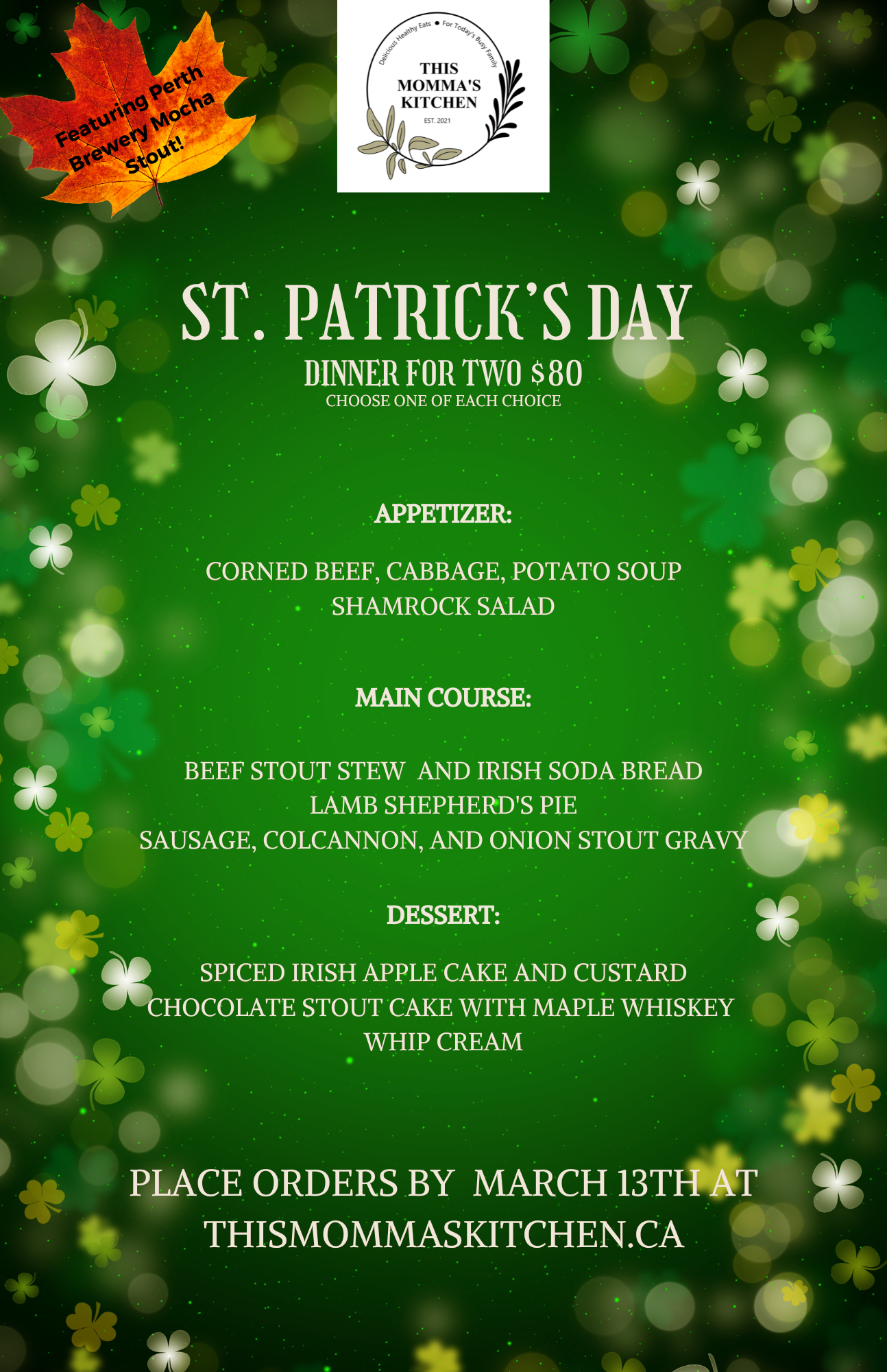 St. Patrick's Day Menu